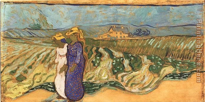 Deux femmes traversant un champ 1890 painting - Vincent van Gogh Deux femmes traversant un champ 1890 art painting
